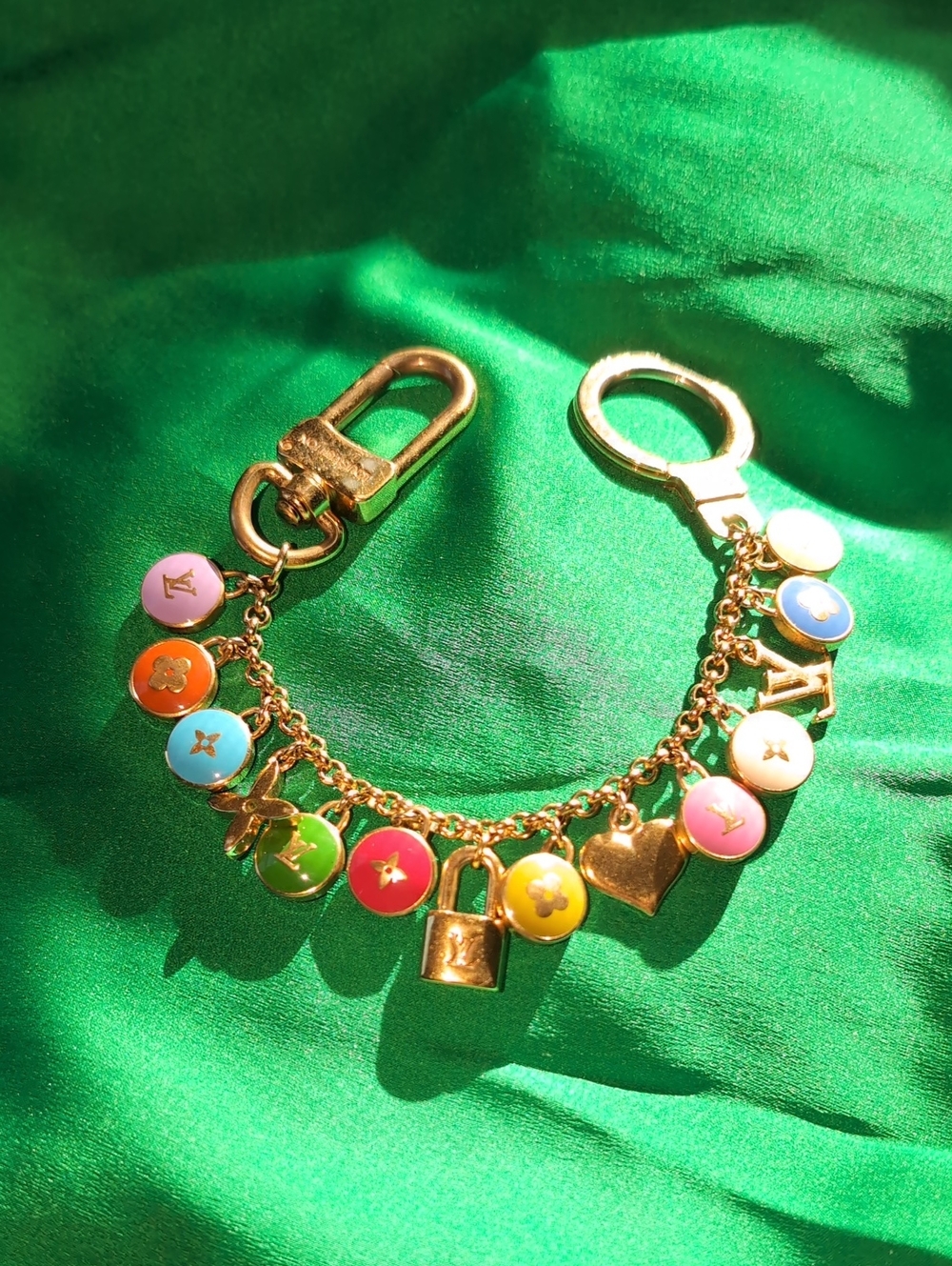Louis Vuitton Multicolor Enamel Charm Keychain Bracelet - Gold Hardware